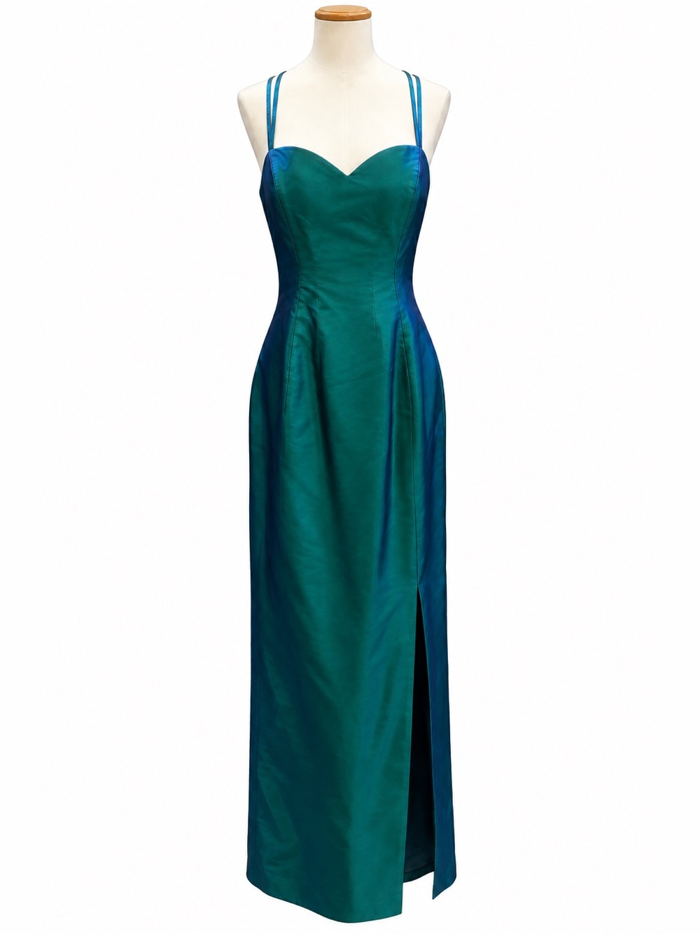 Adrianna Papell Teal Blue Green Evening Gown Slit Front Spaghetti Straps 10
